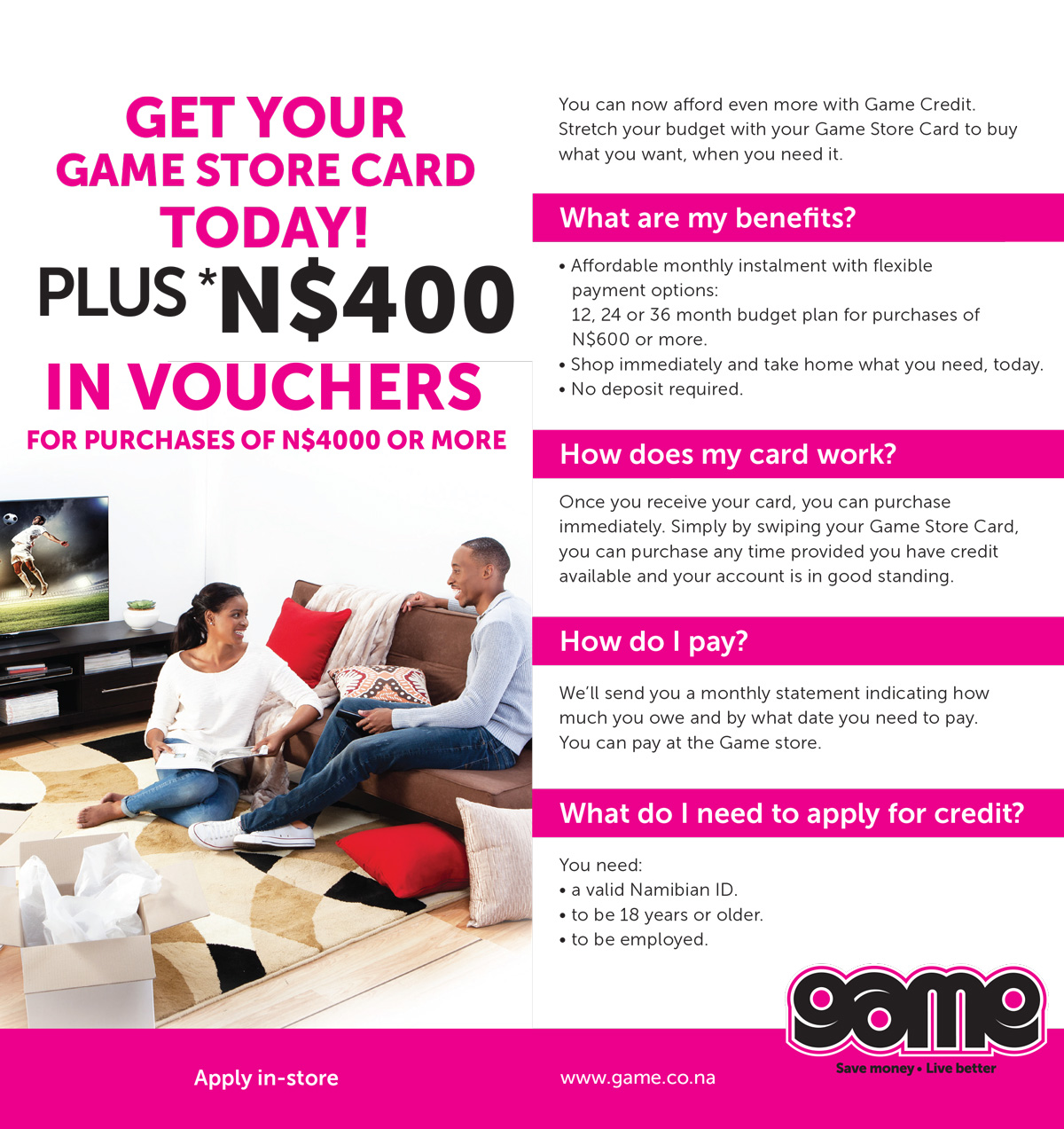 Game Namibia Get It On Credit